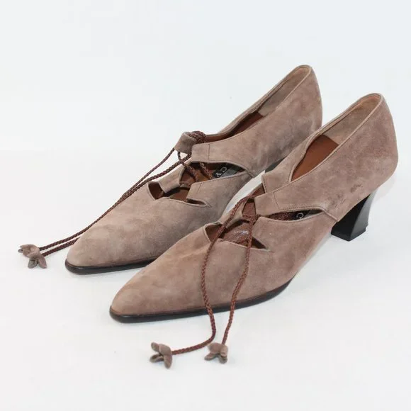 Ellen Tracy Womens Sz 10 Linda Allard Brown Suede Block Heeled Pointed Toes #135 - Picture 4 of 11